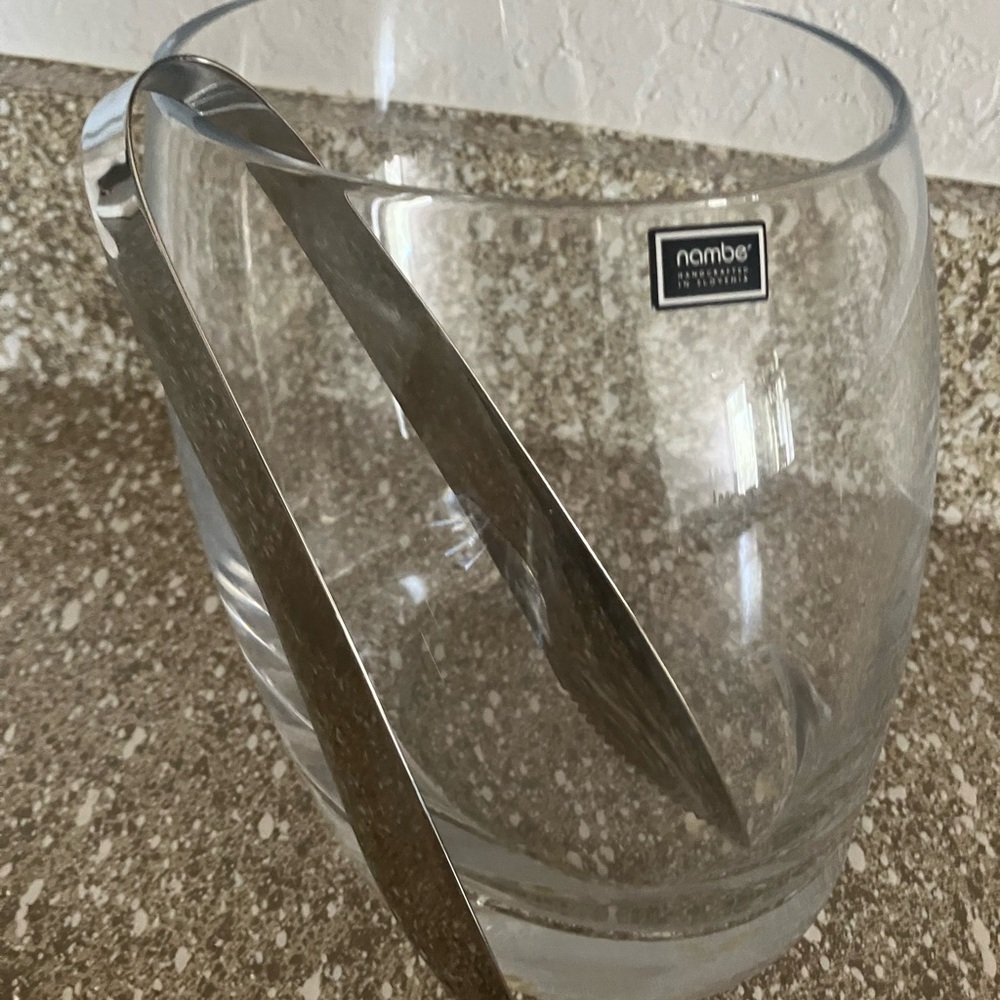 Nambe Crystal Ice Bucket with tongs